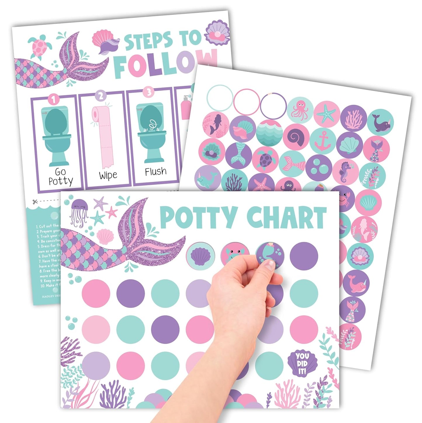 Hadley Designs Potty Training Chart for Toddlers Girls -10 Sticker Potty Chart for Toddlers Girls, 8.5x11" Potty Training Sticker Charts for Toilet Success, Unicorn Toddler Reward Chart for Kids