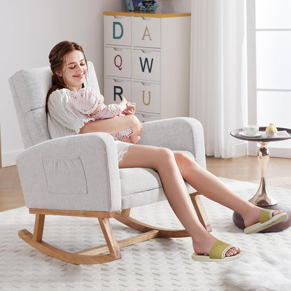 HCHAIRH Rocking Chair Nursery, Nursing Rocking Chairs with Foot Rest for Mom Nursery, Glider Rocker Chair with Footrest and High Backrest for Living Room, Bedroom, Beige