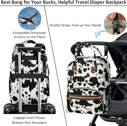 Tenot Large Capacity Baby Diaper Bag Backpack with Insulated Pockets, Waterproof, Stylish Cow Print Design, Suitable for Boys and Girls