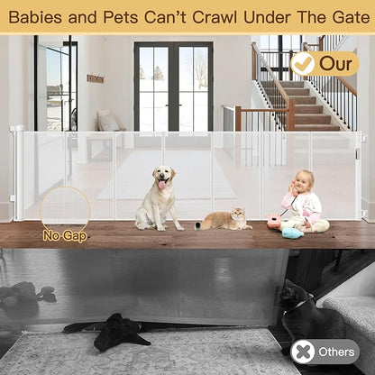 Reinforced 120 Inch Retractable Baby Gates for Doorway, Bottom Anti-Crawl 10 Foot Extra Long Baby Gate, Indoor/Outdoor Retractable Dog Gate for Doorway, Extra Wide Pet Gates for Wide Openings, White