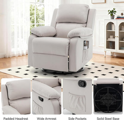 Korser Recliner Chair, 360 Swivel Rocker Chair for Adults, Small Rocking Recliner for Small Spaces, Upholstered Fabric Glider Recliner Nursery