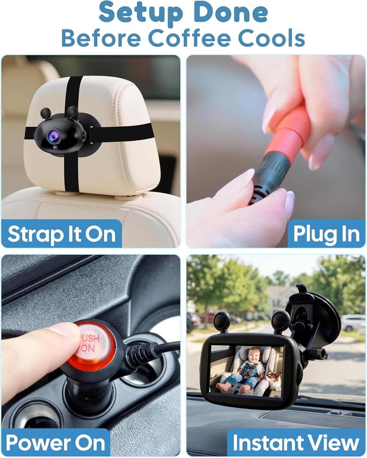 HD 1080P Day& Night Vision Car Seat Camera - Easy to Install 150° Wide Angle Baby Car Camera for Full Backseat View - Brightness Adjustment Monitor Fits Most Cars,SUVs,Trucks