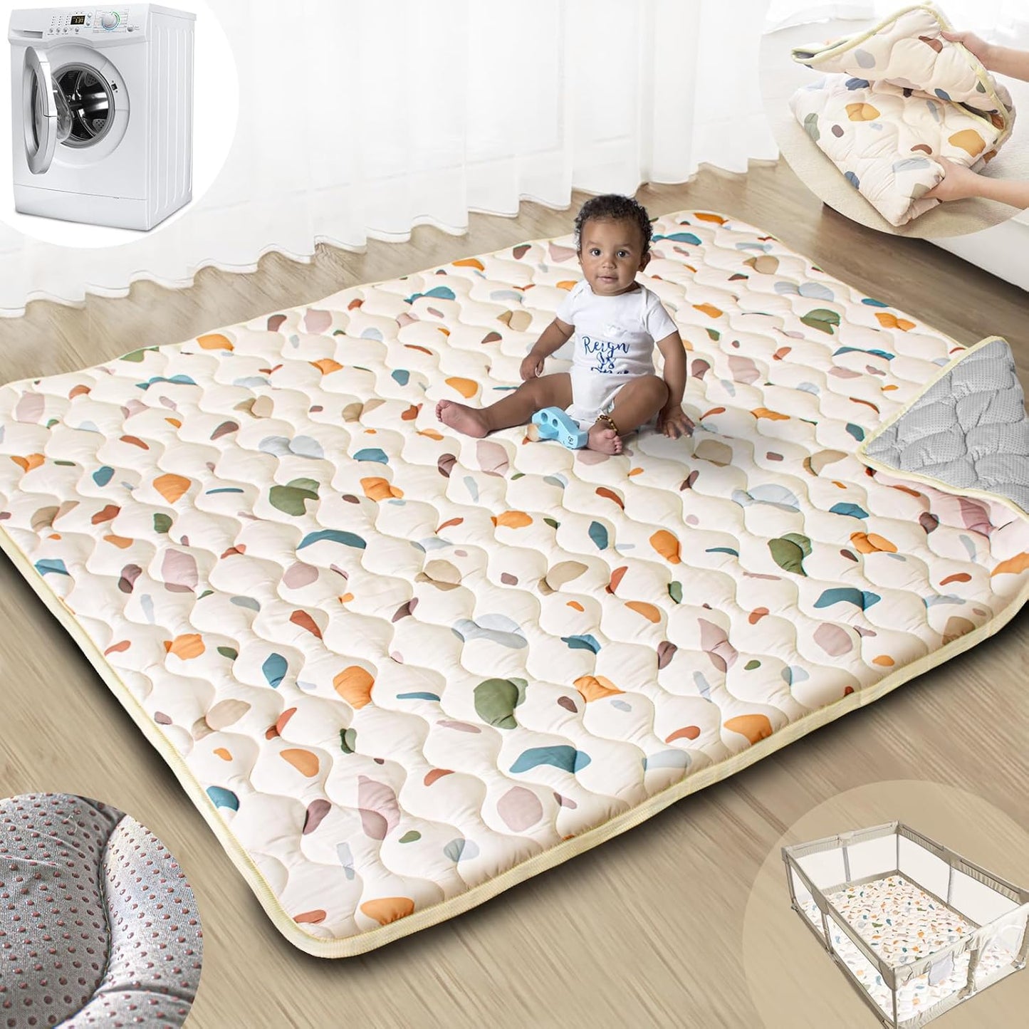 Baby Play Mat, 50x50 Playpen Mat with Super Soft Touch, Activity Mats with Upgraded Anti-Slip Bottom, Machine Washable Crawling Mats for Floor & Picnic (Animal Alphabets)