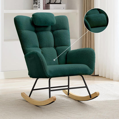 Garvee Nursery Rocking Chair, Teddy Upholstered Glider Rocking Chair with High Backrest, Armchair Reading Chair for Adults, Nursery, Bedroom, Living Room, Office, Beige Without Ottoman