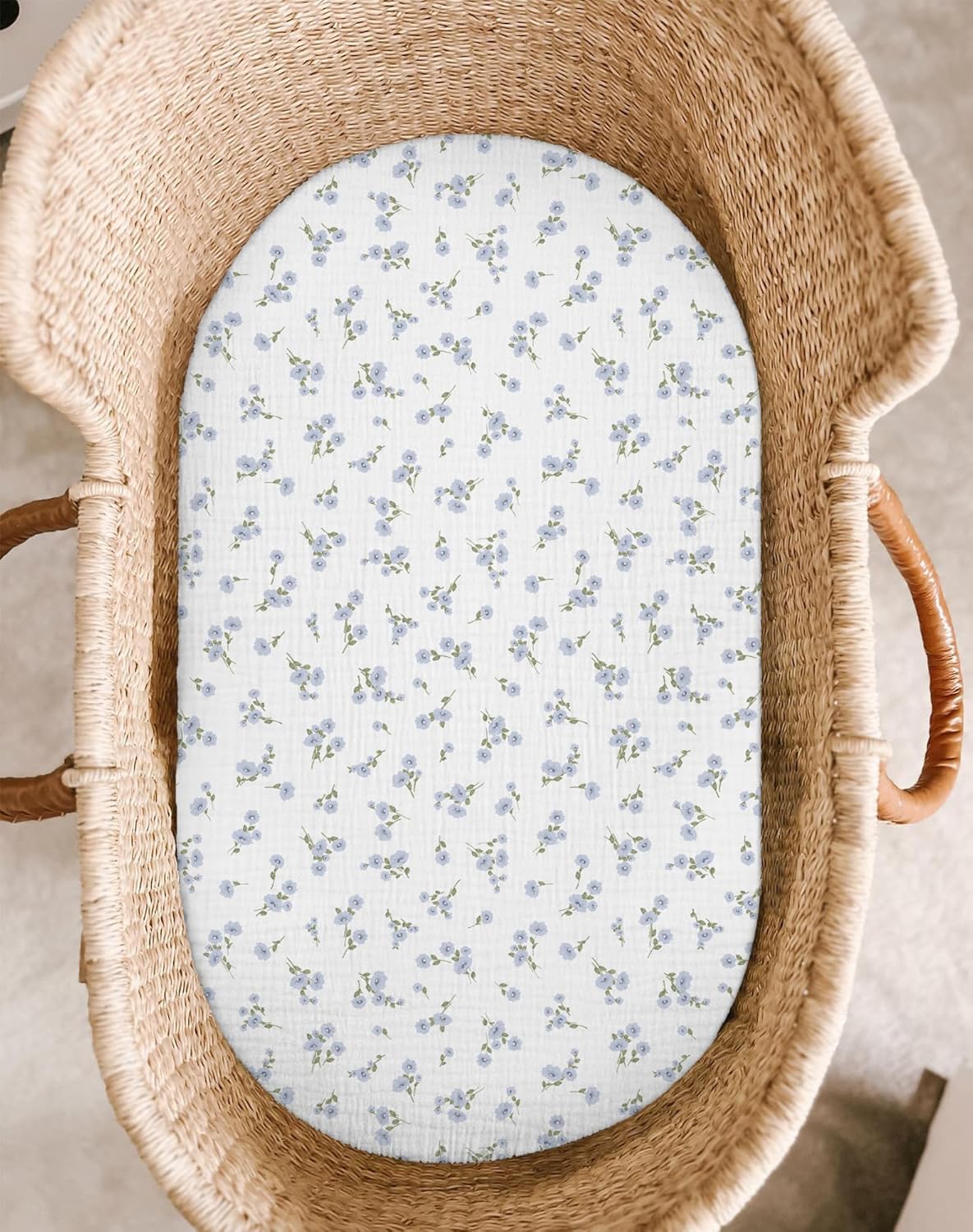 Muslin Bedside Bassinet Sheets 2 Pack, 33x20 Fitted Ultra Soft & Breathable Bedside Sleeper Sheets, Ideal for Baby Girl and Boy, Perfect for Newborns (Hopping Bunnies & Beige)