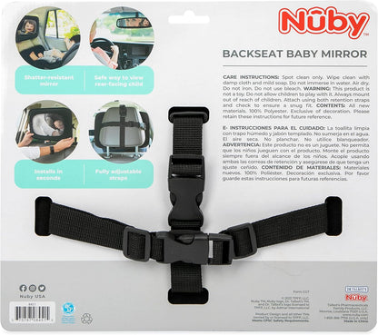 Nuby Shatterproof Rear Facing Backseat Baby Mirror, Black