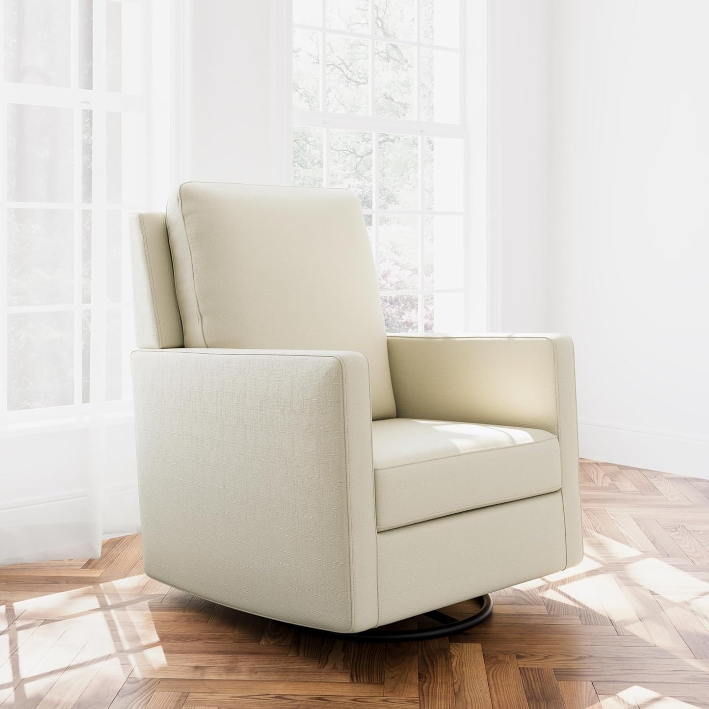 Storkcraft Calabasas Upholstered Nursery Swivel Glider (Fog) – GREENGUARD Gold Certified, CertiPUR-US Certified Foam, Pillow-Based Comfortable Swivel Glider