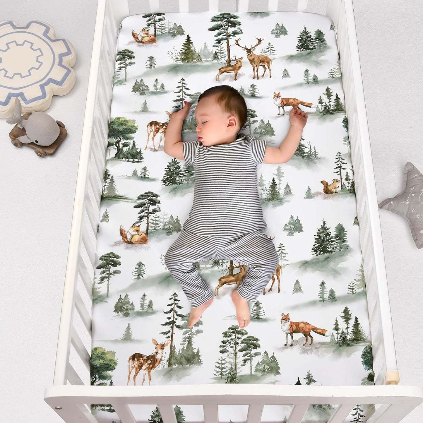 PHF 3 Pack Soft Mini Crib Sheets, Floral & Animal Pack N Play Sheets for Baby Boys Girls, No Slip Universal Fit for Pack N Play, Playard, Portable and Mini Crib Mattresses,Floral & Animal