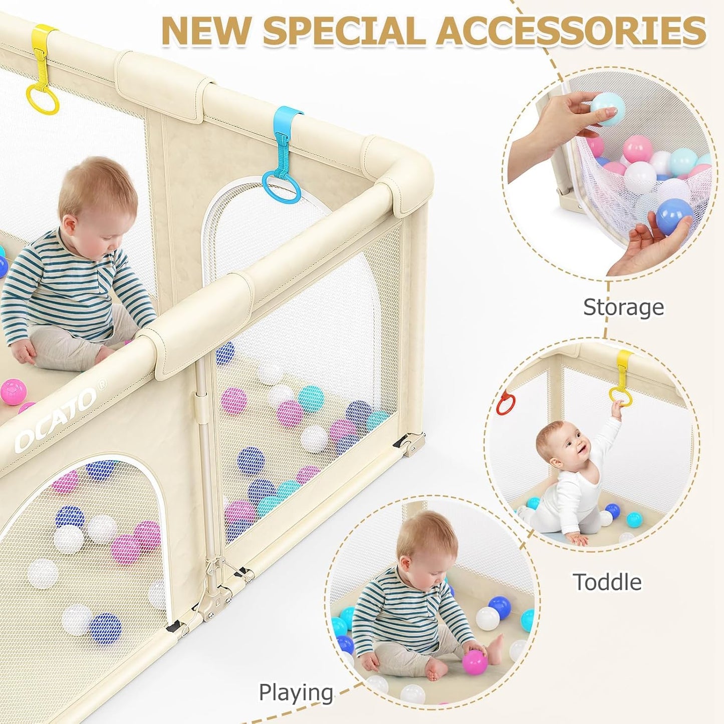 OCATO Baby Playpen Play Pen: Foldable Playpen for Babies and Toddlers Playard for Indoor Outdoor Activity Center Game Fence Safety Area Toddler Play Pen for Babies 6-12 Months Baby Gifts (50" × 50")