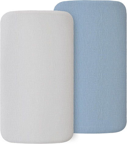 MairMore 2 Pack Muslin Fitted Bassinet Sheets for Babies, Soft & Breathable 100% Cotton Bedside Sleeper Bassinet Sheet, Moses Basket Oval Rectangle Pad/Mattress (Pink Blossom)