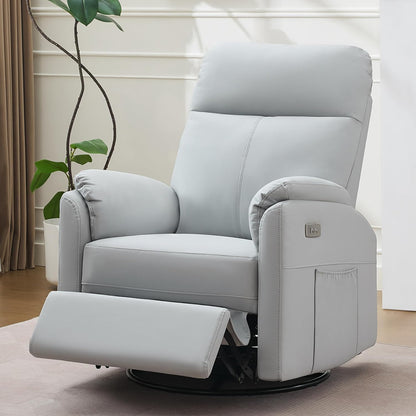 Power Glider Recliner Nursery Rocking Chair with USB Ports, Glider Chair with Lumbar Pillow for Living Room, Glider Swivel Recliner Chair for Nursery(Beige)