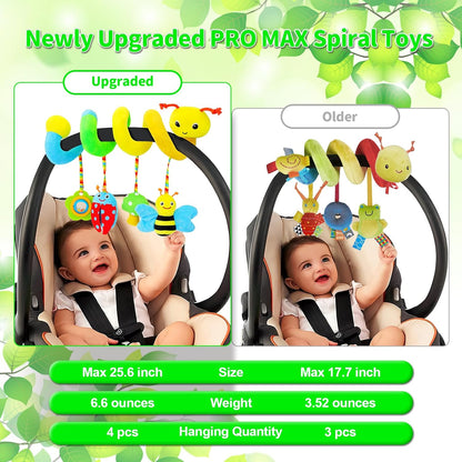 Spiral Car Seat Toys for Infants, 0-6 Months Carseat & Stroller Pram Separable Activity Hanging Toys with Rattle, Teethers, Newborn Soft Plush Travel Toy for Boys Girls Essentials Gifts