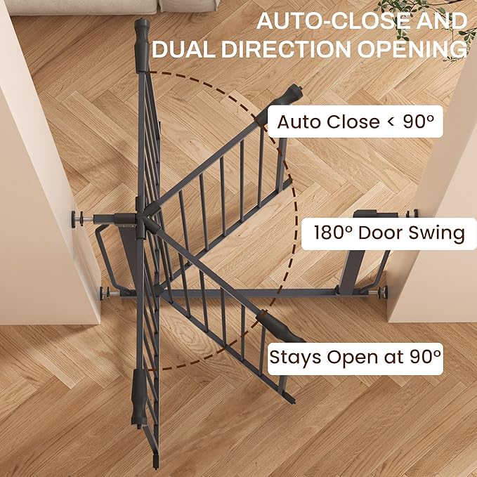 ELEVON Baby Gate for Stairs Doorways, 29.1–33.8" Extra Wide 36” Tall Dog Gate with Auto-Close, Pressure Mounted Walk Through Pet Gate, Graphite