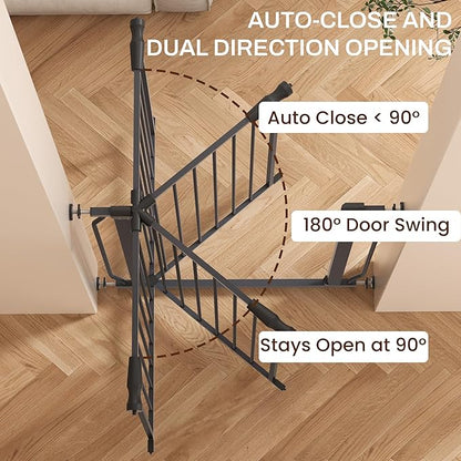 ELEVON Baby Gate for Stairs Doorways, 29.1–33.8" Extra Wide 36” Tall Dog Gate with Auto-Close, Pressure Mounted Walk Through Pet Gate, Graphite