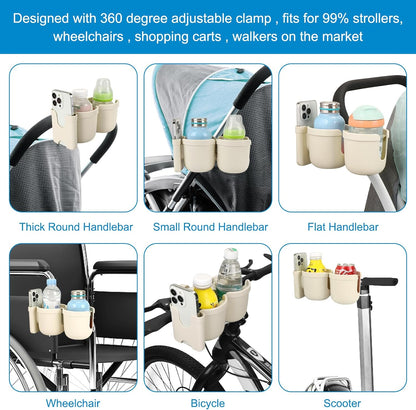 Accmor Stroller Cup Holder with Phone Holder, Bike Cup Holder, Universal Cup Holder for Uppababy Nuna Doona Strollers, 2-in-1 Cup Phone Holder for Stroller Bike Accessory