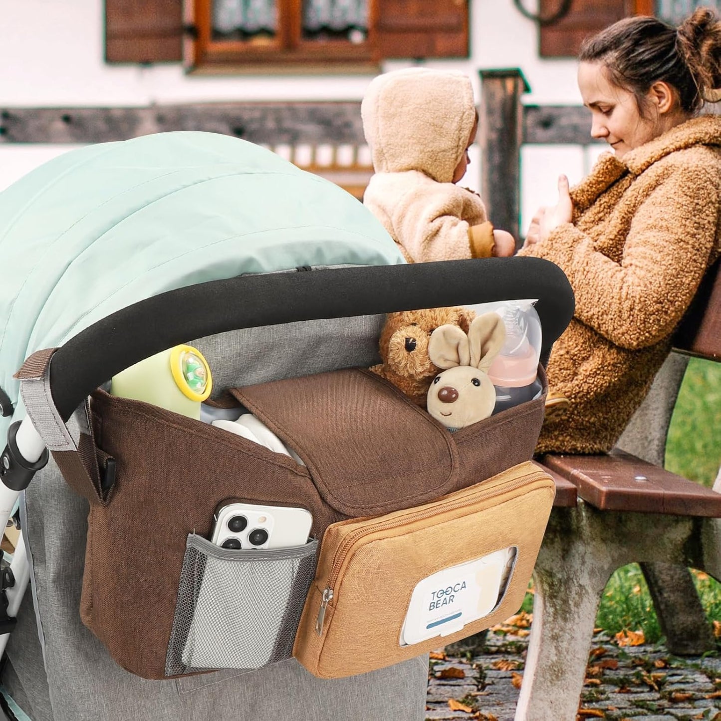 Accmor Universal Stroller Organizer with Insulated Cup Holder, Stroller Caddy Bag Accessories, Stroller Cup Holder Organizer for Uppababy Baby Jogger Britax Stroller, Black