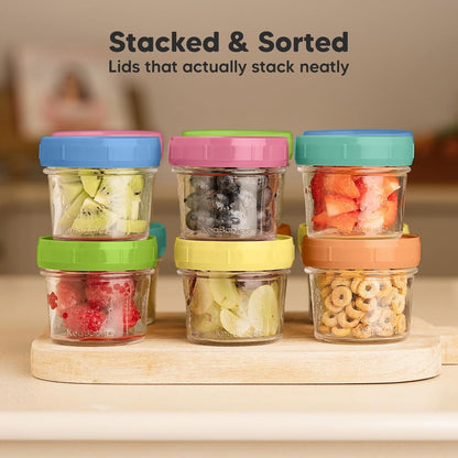 KeaBabies 12pk 4oz Glass Baby Food Containers with Lids - Leak-Proof, Microwavable Small Glass Jars, Baby Purees & Toddler Snack Storage Containers, BPA-Free, Dishwasher & Freezer Safe (Nord)