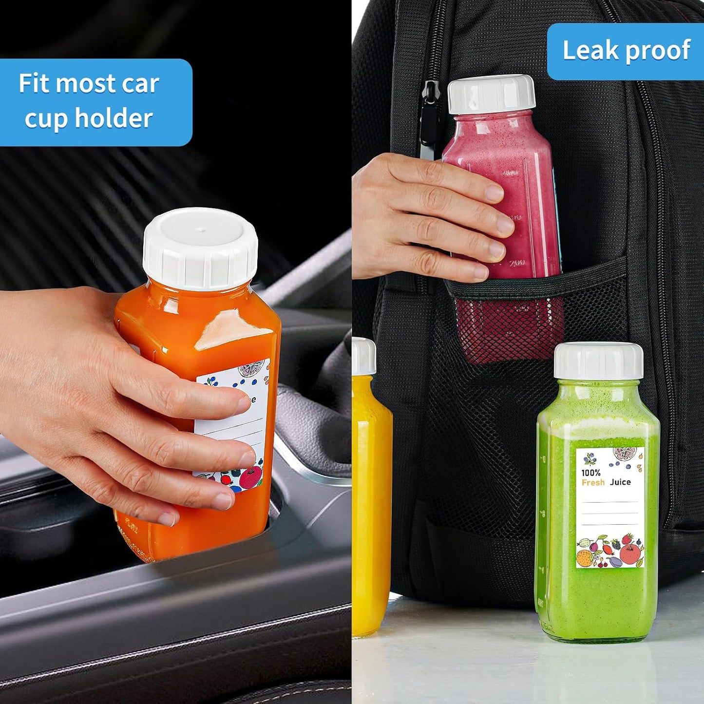Syntic Glass Juice Bottles with Lids, 3 Pack Clear Glass Water Bottles w 2 Pour Spouts, 16 Oz Reusable Milk Jug w 100% Airtight Cap and Scale for Juicing Containers, Breast Milk Storage, Drinking Jar