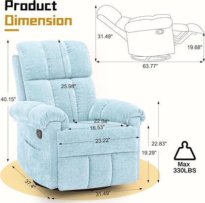 Korser Recliner Chair, Swivel Rocker Recliner Chair for Adults, Small Recliners for Small Spaces, Upholstered Manual Recliner with Side Pockets, Nursery Rocking Chair for Living Room, Chenille, Beige