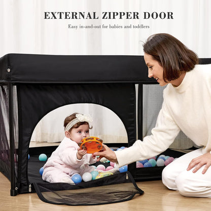ANGELBLISS 50x50 Foldable Baby Playpen with Carrying Bag & Safety Lock - ASTM F406 Certified Baby Fence for Indoor/Outdoor, Lightweight Portable Play Yard with Breathable Mesh (Black)