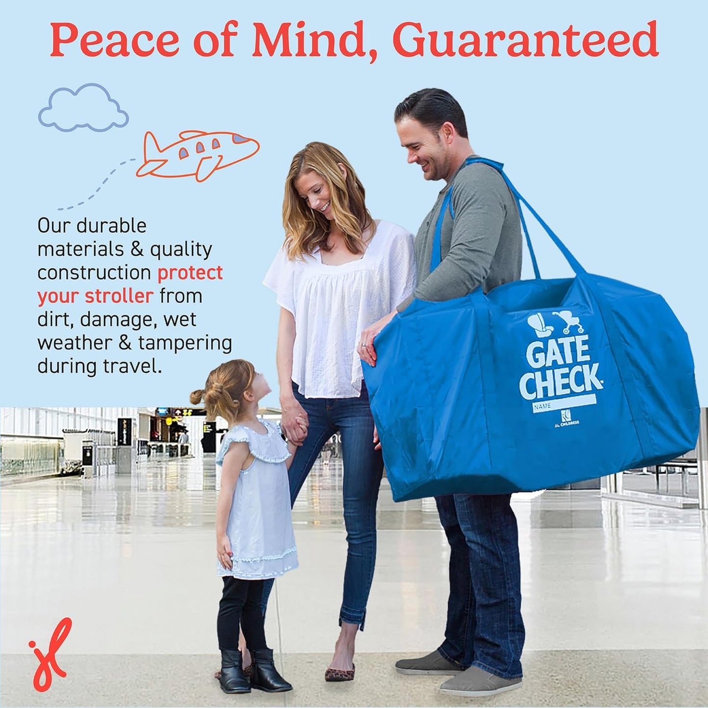 J.L. Childress Gate Check Bag for Single & Some Double Strollers - Travel Bag for Airplane, Fits Most Standard Baby Strollers, Airport Accessories for Gate Check, Flying Essentials - Red