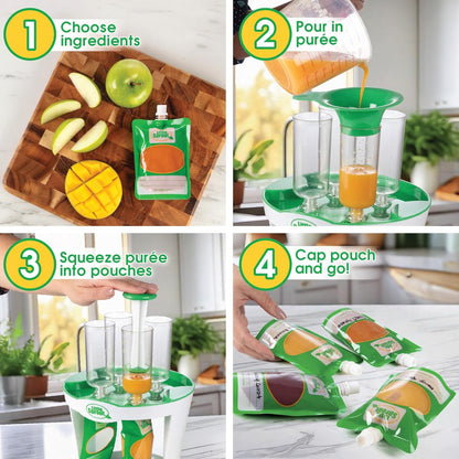 Baby Food Maker For Infants & Toddlers (11 Piece Set)- Make 4 6oz Food Squeeze Purees at Once w/ Fill Station, Pouches, Funnel, Tubes & Plunger- Dishwasher Safe & BPA Free for Homemade Semi-Solid Food