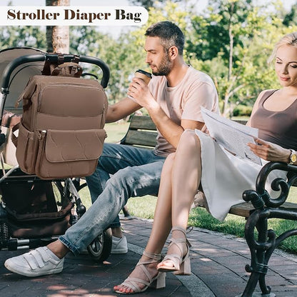 miss fong Diaper Bag Backpack - Baby Diaper Bag Travel Diaper Backpack with Diaper Changing Pad Large Capacity Baby Backpack with 12 Pockets for Mom & Dad -Brown