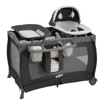 Pamo Babe Pack and Play 4 in 1 Playard Portable Playard Foldable Playpen for Baby and Toddler Portable Crib Mattress Diaper Changer for Newborn (Grey)