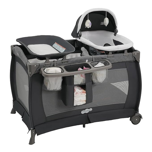 Pamo Babe Pack and Play 4 in 1 Playard Portable Playard Foldable Playpen for Baby and Toddler Portable Crib Mattress Diaper Changer for Newborn (Grey)