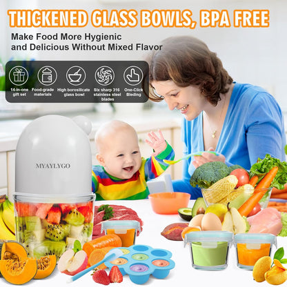 Baby Food Processor, MYAYLYGO Baby Food Maker Gift for Baby Food, Meat, Vegetable, Fruit, Baby Food Blender for Newborn Shower Gifts for Homemade Food&Purees, Medium, White, MGBFM-003WT