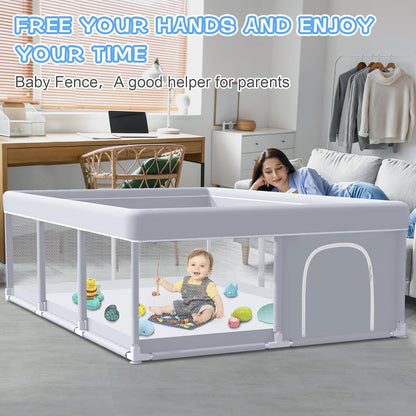 XVISHX Baby Playpen 50 x 50 Inch Play Pen Playards, Playpen for Babies and Toddlers, Baby Playard for Indoor & Outdoor Active Center Game Fence, with Skin-Friendly Fabric and Soft Breathable Mesh Grey