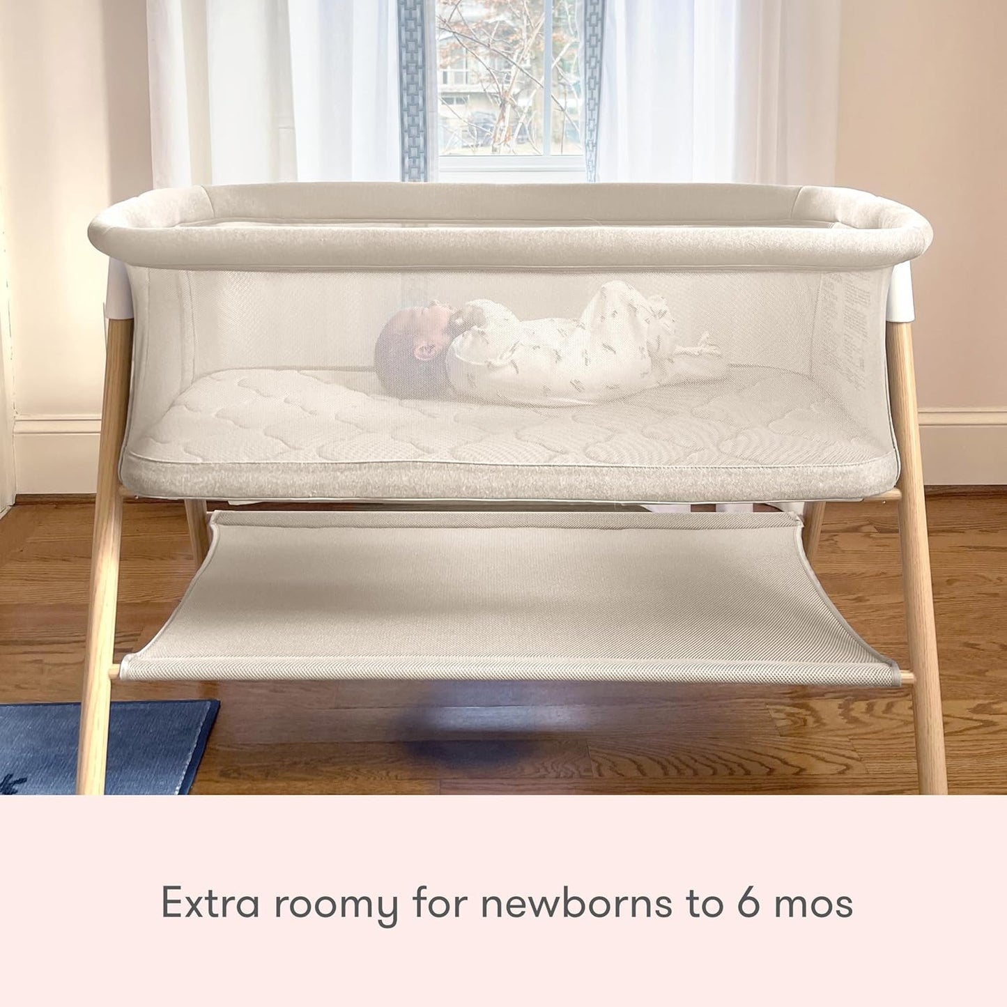 Newton Baby Bassinet & Bedside Sleeper with Mattress & Sheet - Ultra-Breathable & Completely Washable, Removable Dual-Layer Cover | Wood Frame | Adjustable Height & Infant Access Opening