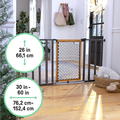 Ingenuity Ingenuity Thruway 60XW Series Extra Wide Safety Pet&Baby Gate,30"-60" Wide,26" Tall,Pressure or Hardware Mounted,Install Wall to Wall in Doorway or Stairway–Honey Oak Stained Wood&Metal
