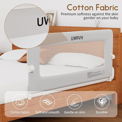Folding Bed Rail Guard for Toddlers,Safety Toddler Bed Rails,Baby Bed Rails- U-Shape No Drilling Design, Universal Fit for Twin/Full/Queen/King/Bunk Beds (Grey, 75" L x 28" H)