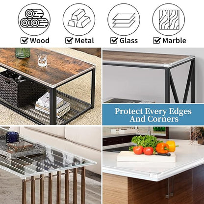 Edge Protector Baby Proofing Corner Protectors Silicone Desk Edge Cushion Child Safety Edge Covers Bumper for Table, Cabinets, Crib, 6.6 ft x 1.2 Inch Edge Protector Strip with 4 Pack Corner Guards