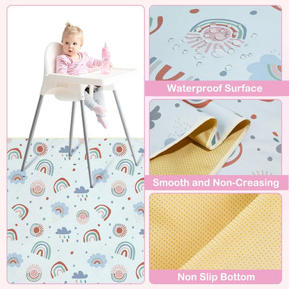 Basumee Splat Mat High Chair Mat Waterproof Baby Play Splat Mat for Under High Chair Food Catcher Highchair Mat for Floor Non Slip Bottom, Pink Rainbow, 46x42 Inches