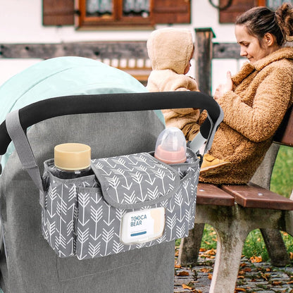 Accmor Universal Stroller Organizer with Insulated Cup Holder and Shoulder Strap, Stroller Caddy Bag Stroller Cup Holder Attachment for Uppababy, Baby Jogger, Britax Strollers, Black