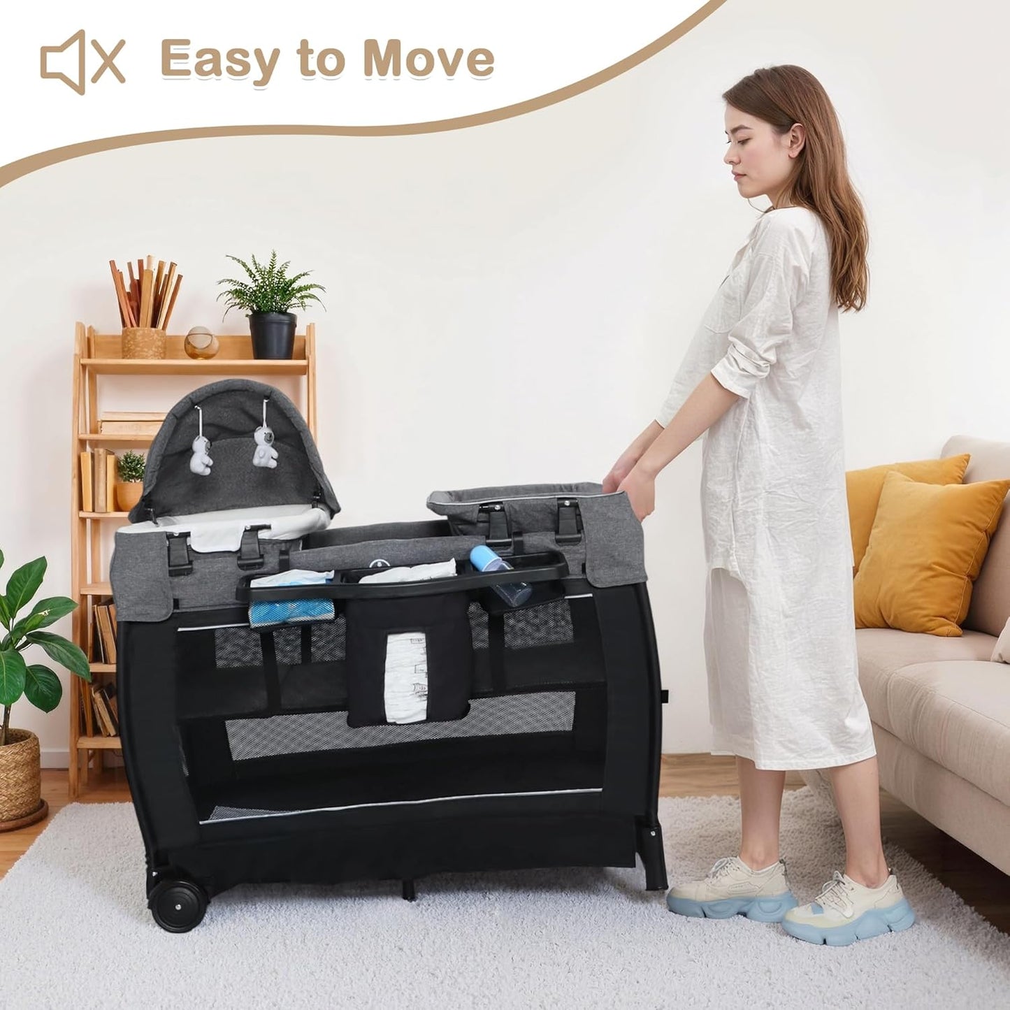 TODEFULL 4 in 1 Multifunctional Pack and Play, Foldable Baby Playards with Changing Table & Breathable Mesh, Baby Playpen for Babies and Toddlers, Black