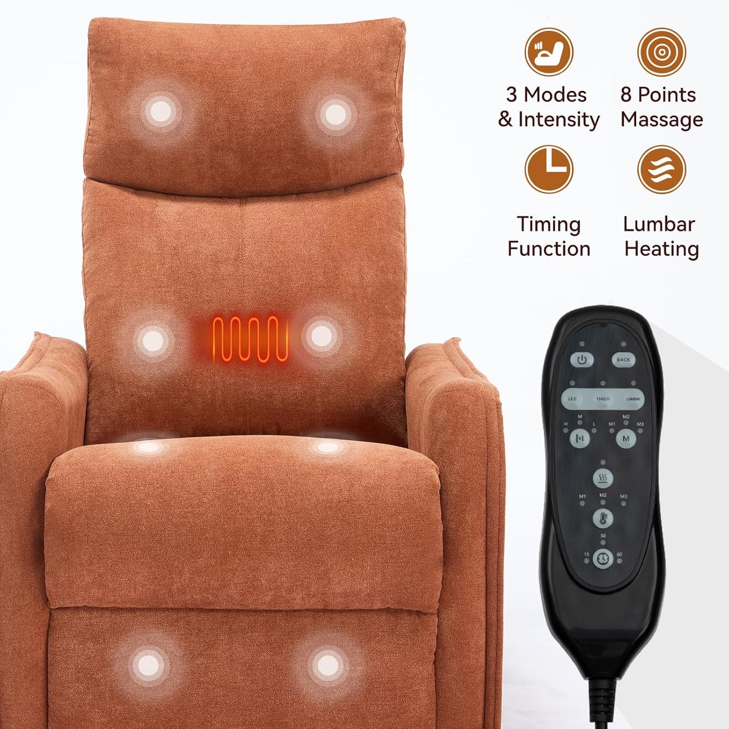 Swivel Rocker Recliner Chair for Adults, Nursery Rocking Chair with Heat and Massage, Glider Reclining Chair for Small Space Living Room Bedroom, Faux Leather Black