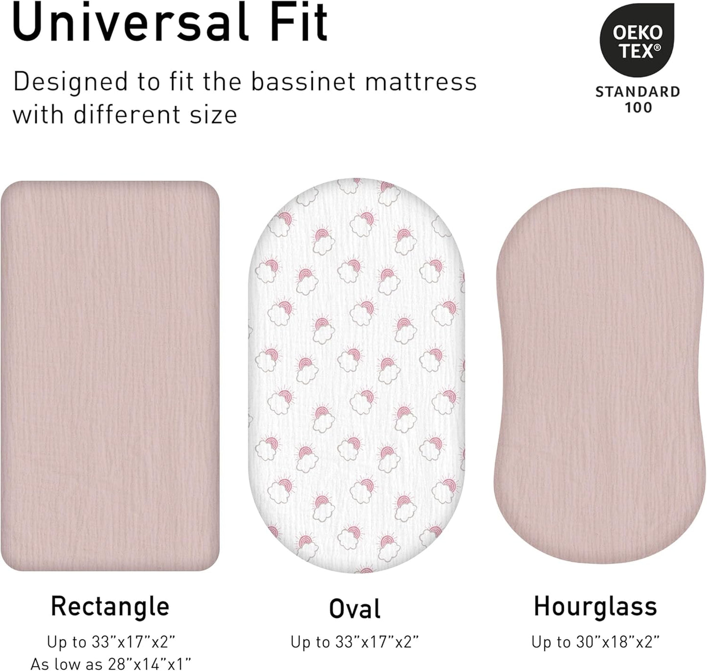 Muslin Bassinet Fitted Sheets 2 Pack, Soft Breathable Cotton Baby Bassinet Mattress Sheet Set, 360° Elastic Snug Fit, Universal for Oval, Rectangle & Hourglass Cradle, Unisex Baby Bedding (Cute Cars)