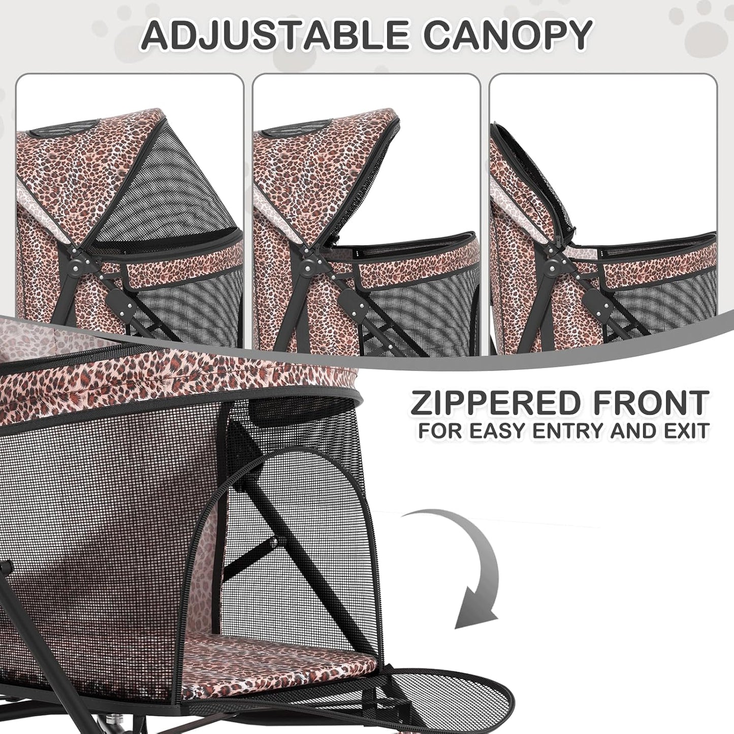 MoNiBloom 4 Wheels Pet Stroller, Easy-Fold Puppy Cage Jogger Stroller with Sun Cover, Pad and Rear Storage Bag, Breathable and Visible Mesh for Small/Medium Pets up to 22 lbs, Black