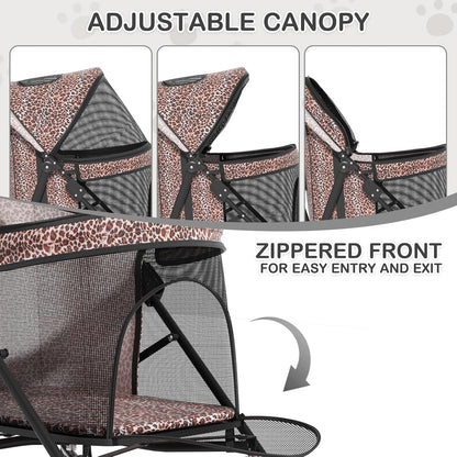 MoNiBloom 4 Wheels Pet Stroller, Easy-Fold Puppy Cage Jogger Stroller with Sun Cover, Pad and Rear Storage Bag, Breathable and Visible Mesh for Small/Medium Pets up to 22 lbs, Black