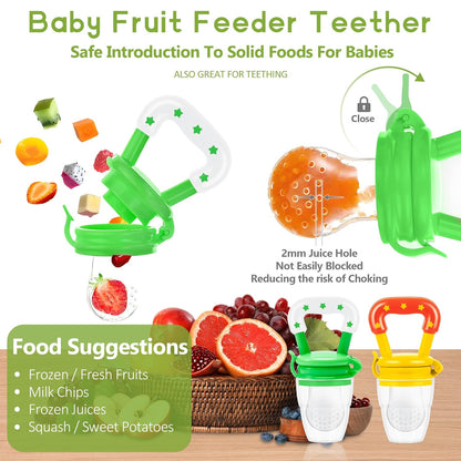 WAJIAYON Baby Fruit Feeder Pacifier | Infant Food Feeder Pacifier & Food Dispensing Spoon | Fresh Fruit Teethers for Babies | Silicone Feeder Baby,Mesh teethers for Babies Gifts for Boys and Girls