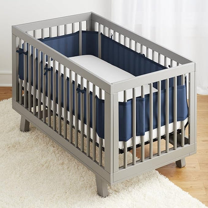 BreathableBaby Breathable Mesh Liner for Full-Size Cribs, Classic 3mm Mesh, Navy (Size 4FS Covers 3 or 4 Sides)