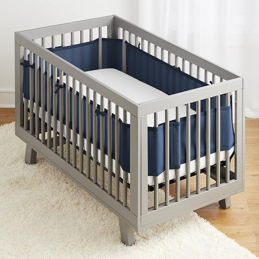 BreathableBaby Breathable Mesh Liner for Full-Size Cribs, Classic 3mm Mesh, Navy (Size 4FS Covers 3 or 4 Sides)