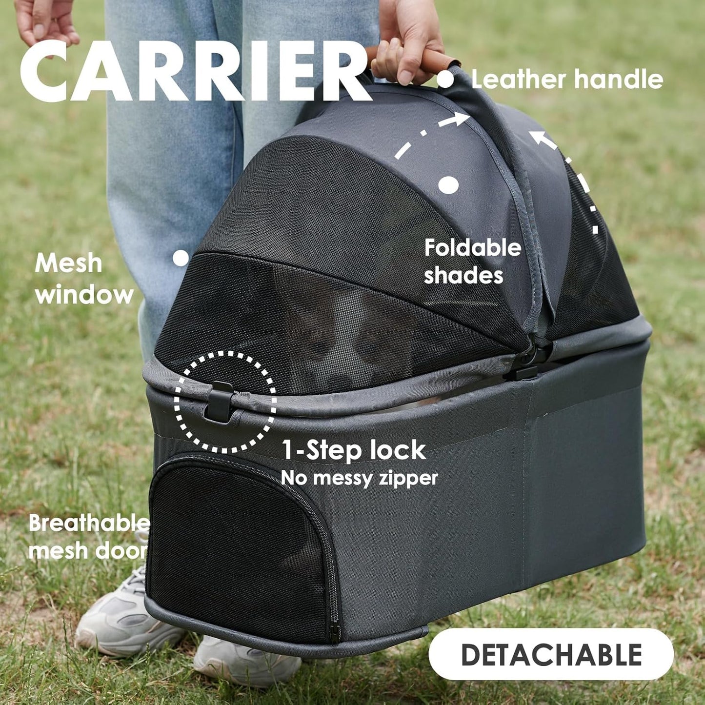 Zoosky 3 in 1 Pet Stroller with Removable Carrier, Folding Stroller for Small/Medium Dogs and Cats, Waterproof, All-Terrain, with Sun Shades, Car Seat