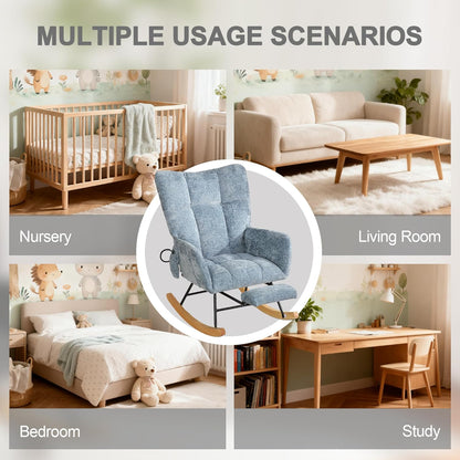 Rocking Chair Nursery with Airbag, Comfy Modern Nursery Rocking Reading Chair indoor with Footrest, Cozy Upholstered Glider Rocker Chairs for Living Room Bedroom Offices(Chenille, Dark Grey)