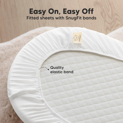 2-Pack Organic Bassinet Sheets for Girls, Boys - 100% Cotton Bassinet Mattress Sheets Compatible with Halo Bassinest Swivel Sleeper, Graco, Baby Delight, Chicco, Unisex Fitted Bassinet Sheets (Elly)