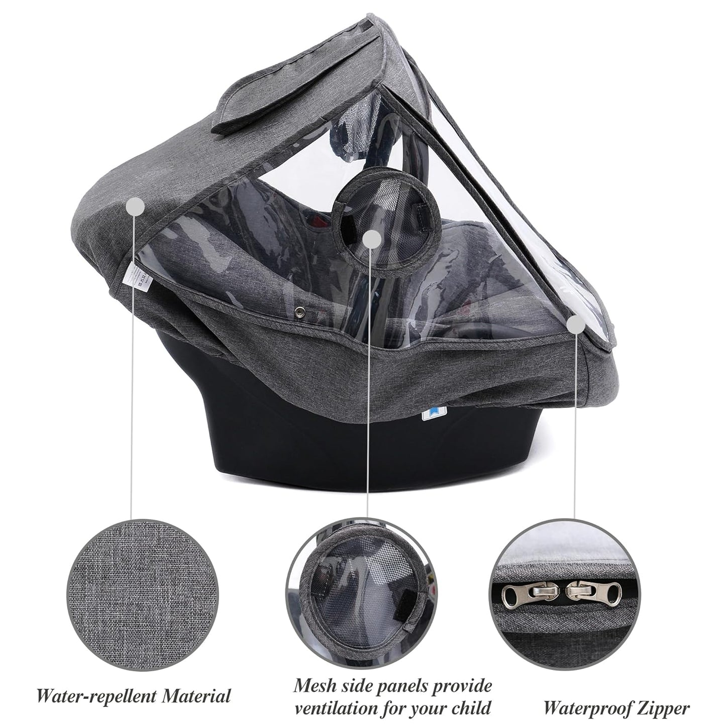 Miracle Baby Car Seat Rain Cover, Universal Infant Car Seat Weather Shield with Storage Bag,Waterproof Baby Car Seat Cover with Breathable Ventilation, Baby Travel Accessories (Grey)
