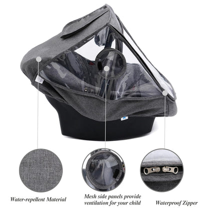 Miracle Baby Car Seat Rain Cover, Universal Infant Car Seat Weather Shield with Storage Bag,Waterproof Baby Car Seat Cover with Breathable Ventilation, Baby Travel Accessories (Grey)